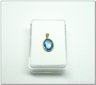 Geelgouden hanger met ovale blauwe topaas (14k)