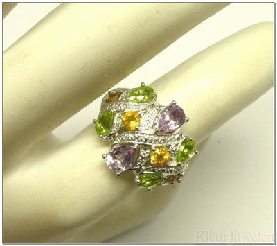 Ring met amethist, citrien en peridoot